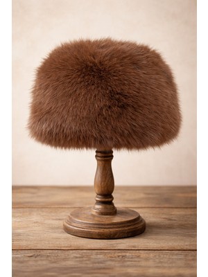 Külah Kadın Tüylü Premium Kürklü Kalpak Şapka - Kahve