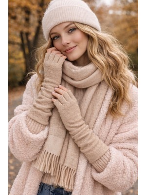 Külah Angora Karışımlı Parmaksız Kadın Eldiven – Yumuşak & Şık