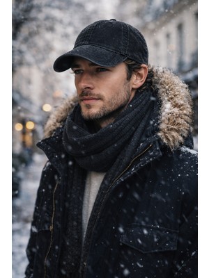 Külah Erkek Premium Eskitme Kadife Şapka - Siyah