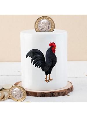 Asilmeydan Siyah Tüylü Sevimli Horoz Baskılı Seramik Kumbarası Çocuklara Uygun Hediye Fikri-14467