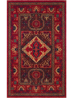 Akbel Halı Kadim Kdm 04 Kırmızı - Yün El Dokuması Etnik Anadolu Motifli Salon ve Oturma Odası Halısı