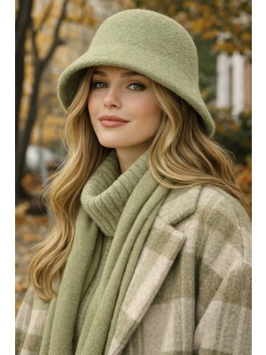 Külah Kadın Premium Cloche Şapka Kışlık Boho Bucket Hat - Çağla Yeşil