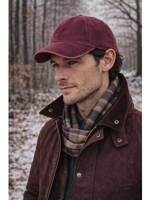 Külah Erkek Premium Eskitme Kadife Şapka - Bordo