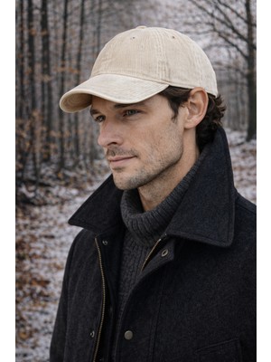 Külah Erkek Premium Eskitme Kadife Şapka - Krem