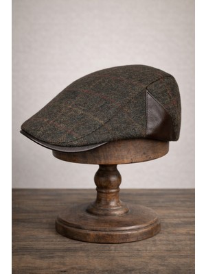 Külah Deri Siperli Yün Karışımlı Erkek Flat Cap Kasket | Ayarlanabilir | Klasik & Şık Kış Şapkası