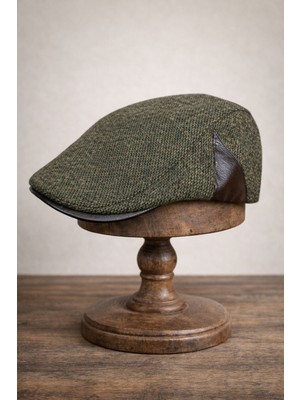 Külah Deri Siperli Yün Karışımlı Erkek Flat Cap Kasket | Ayarlanabilir | Klasik Kış Şapkası