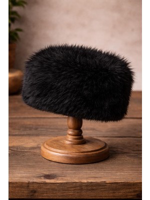 Külah Kadın Tüylü Premium Kürklü Kalpak Şapka - Siyah