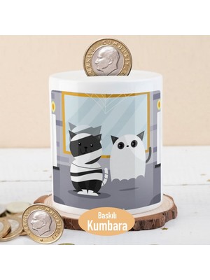 Asilmeydan Halloween Sevimli Kedicikler Seramik Para Birikim Kumbarası Çift Yön Baskı