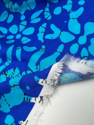 Elna Kumaş Okyanus Esintisi Desenli Viskon Kumaş – Mavi & Turkuaz Modern Baskı ELNV96
