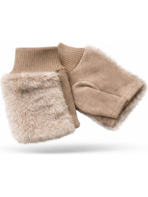 Külah Kadın Suni Kürklü Parmaksız Eldiven - Vizon