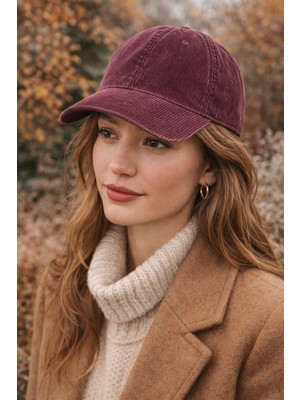 Külah Soluk Efektli Fitilli Dokulu Kadife Şapka - Bordo