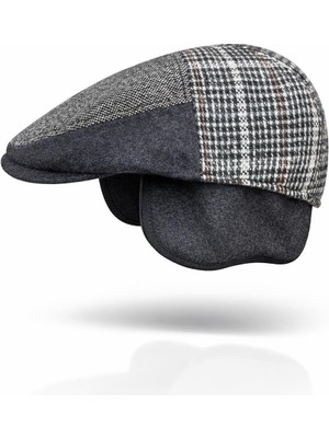 Külah Patchwork Kışlık Yün Ingiliz Kasket - Katlanır Sherpa Kulaklı Şapka