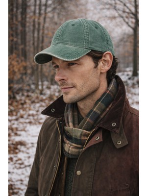 Külah Erkek Premium Eskitme Kadife Şapka - Yeşil