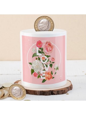 Asilmeydan Hoş Çiçekler Arasında Love Yazılı Para Birikim Kumbarası-80699