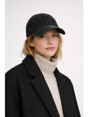 Külah Washed Vintage Cord Şapka – Fitilli Dokulu Kadife Siyah Kep