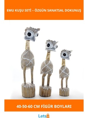 Letsii Doğal Ahşap El Yapımı 3 Boyutlu Emu Kuşu Figürleri Dekorasyon