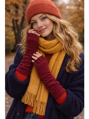 Külah Angora Karışımlı Parmaksız Kadın Eldiven – Yumuşak & Şık