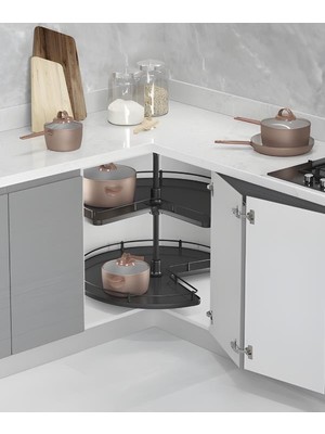 Starax 3027-A Antrasit 3/4 Kaymaz Yüzeyli Ahşap Tablalı Döner Sepet Takımı