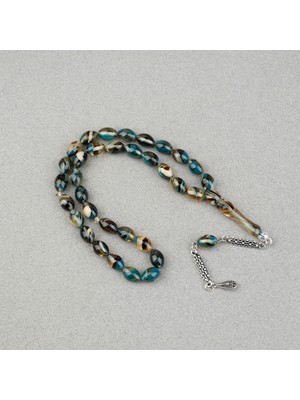 Lapisdo Arizona Katalin Alpaka Püskül Beyzi Kesim 8X12MM Tesbih- Mavi Sarı