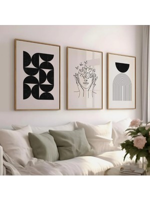 Pam Studio Minimalist Line Art & Geometrik Modern Duvar Tablo Seti – 3’lü Dekoratif Poster