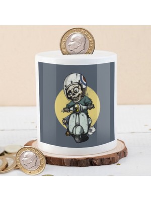 Asilmeydan 27 cm Çapında Kemik İskelet Baskılı Seramik Kumbarası Çocuklara Uygun Hediye