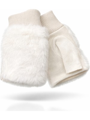 Külah Kadın Suni Kürklü Parmaksız Eldiven - Krem