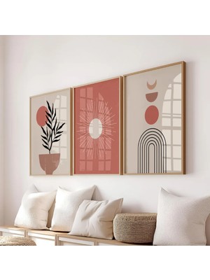 Pam Studio Boho Tarzı Modern Minimalist 3’lü Poster Seti – Soyut Desenli Dekoratif Duvar Tablosu