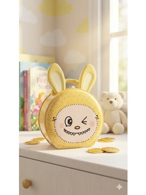 Deco Elit 1 Adet Sevimli  Labubu Figürlü Kilitli Metal Kumbara - Çocuklar Için  Para Biriktirme Kutusu Sarı