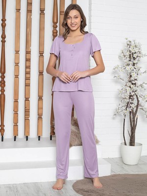 Limissi Imissi Pervazlı Atlet Yaka  Pijama Takımı - Lila Xs / M