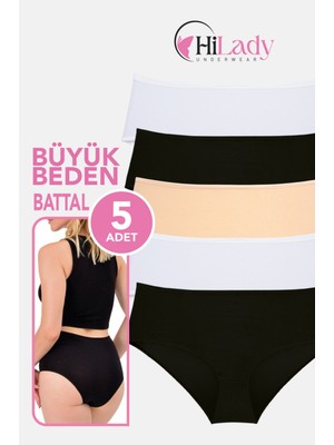 Hilady Kadın Külot, Orta Yüksek Bel Büyük Beden Külot (4xl-5xl-6xl) 5 Adet, Yumuşak Pamuklu Rahat Kumaş