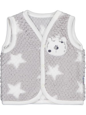 Mini Damla Minidamla Ayı Nakışlı 1-9 Ay Yelek - Gri 9-12 Ay