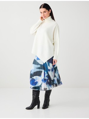 Jimmy Key Karışık Düşük Bel Rahat Kesim Desenli Mesh Örme Midi Etek