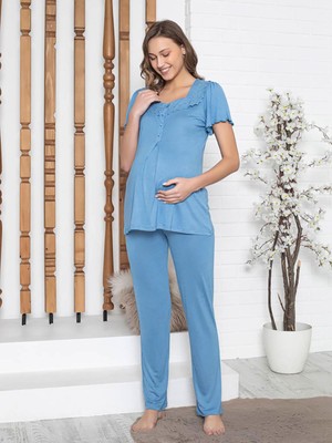 Limissi Imissi Oh.  Kare Yaka Aplikeli  Pijama Takımı - Mavi Standart