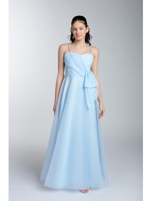 Kanilla Mojo Kız Çocuk 10-15 Yaş Fiyonk Detaylı Ithal Şifon Elbise 5510 Bebe Mavi