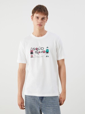 Lc Waikiki Yeni Sezon Bisiklet Yaka Squid Game Baskılı Penye Erkek Tişört