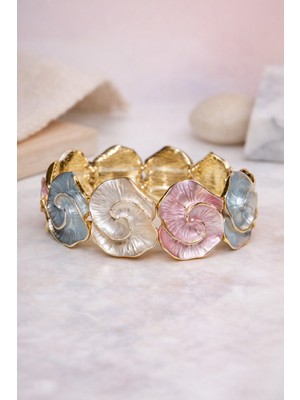 Göksunun İzi Mine Işlemeli Altın Renk Spiral Formlu Segment Çelik Bileklik