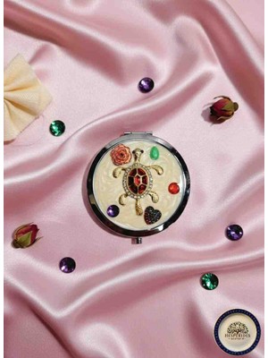 Hesperides Souvenirs El Yapımı Tasarım Renkli Taşlı Çanta Aynası Kaplunbağa - Hediyelik