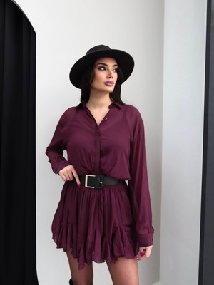 Esra Helvacı Kemerli Piliseli Şifon Mini Elbise