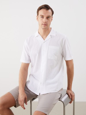 Lc Waikiki Yeni Sezon Regular Fit Resort Yaka Kısa Kollu Keten Karışımlı Erkek Gömlek