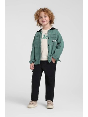 Jacklions Erkek Bebek 1-5 Yaş Kapüşonlu Sırt Baskılı Gömlek Ceket Yeşil