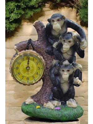 Gampus 3 Maymun Çocuk Odası Zarif Şirin Masa Saati Pilli Sessiz Saat Maymun Figürlü Saat