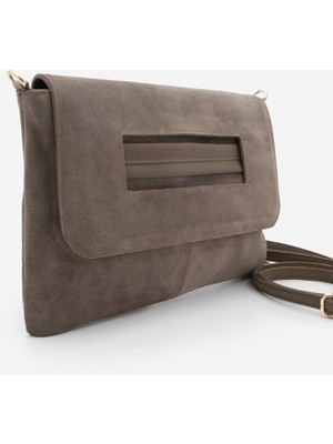 Marjin Kadın Clutch Portföy Çarpaz Askılı El ve Omuz Çantası Sonira Vizon Süet
