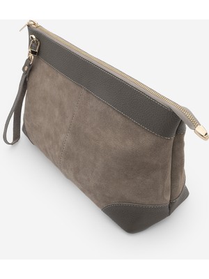 Marjin Kadın Hakiki Deri Clutch Portföy El Çantası Endoz Vizon Süet