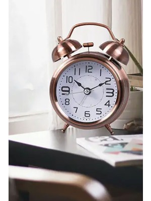 Gampus Eskitme Masa Saati Büyük Boy Nostaljik Zilli Işıklı Metal Çalar Masa Saati