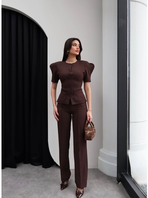 Esra Helvacı Balon Kol Vatkalı Ceket Pantolon Takım