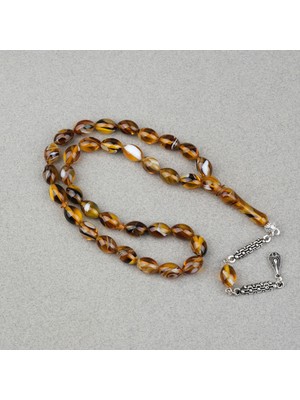 Lapisdo Arizona Katalin Alpaka Püskül Beyzi Kesim 8X12MM Tesbih- Sarı Kahverengi