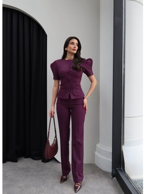 Esra Helvacı Balon Kol Vatkalı Ceket Pantolon Takım