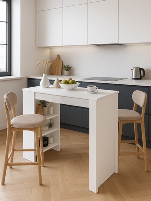 Dorpek Bornova Bar Masası Mutfak Adası Mutfak Masası Beyaz