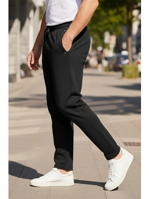 Remsa Büyük Beden Beli Lastikli  Paçası Düz Erkek Üç Cepli Eşofman Altı 340 Siyah