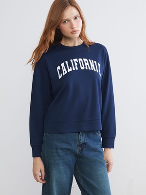 Lc Waikiki Yeni Sezon Bisiklet Yaka California Baskılı Kadın Sweatshirt
